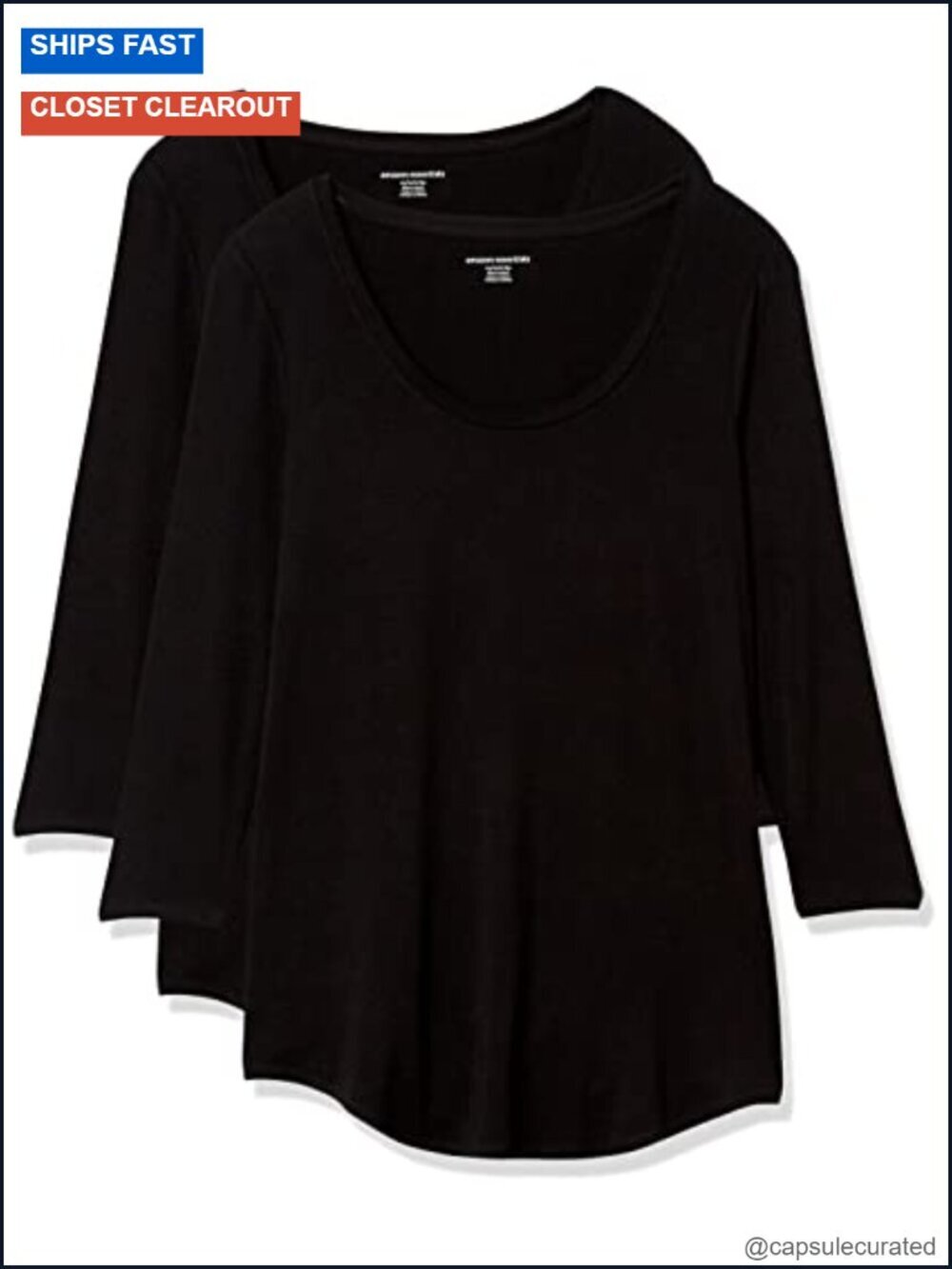 Women's 3/4 Sleeve Scoopneck Tunic Top Pack of 2 Rayon Stretch Jersey